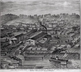 Soho Säge- und Hobelwerke und Barge Yards, G.O. Fawcett, Second Avenue, 14. Bezirk, Pittsburgh, PA, aus 